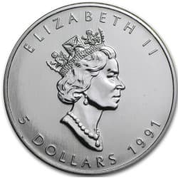 Stříbrná mince 1 Oz Maple Leaf 1991