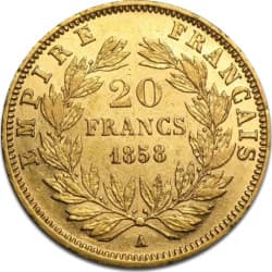 Zlatá mince 20 Frank Francie Napoleon III různé roky (1852-1870)