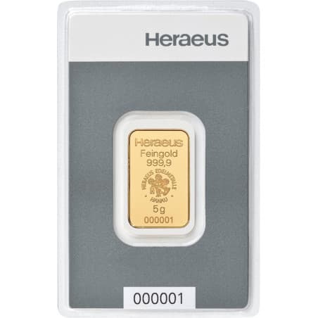 Zlatý slitek 5 g Heraeus