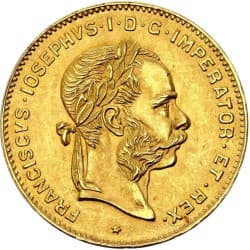 Zlatá mince 10 Frank 4 Zlatník Franz Josef I. různé roky (1870-1892)