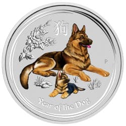 Stříbrná mince 1/4 Oz Lunar Series II Year of the Dog 2018 Kolorováno