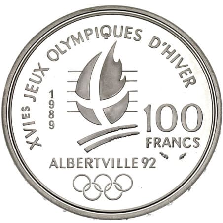 Stříbrná mince 100 Francs Alpine Skiing - 1989 Proof