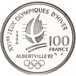 Stříbrná mince 100 Francs Bobsledding - 1990 Proof