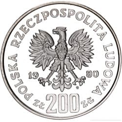 Stříbrná mince 200 Zlotys XIII Winter Olympics without torch - 1980