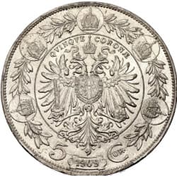 Stříbrná mince 5 Crowns / 5 Kronen Francis Joseph I. 1909