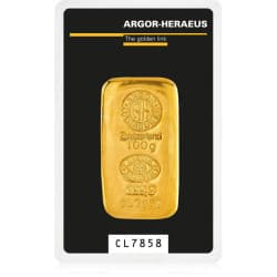 Zlatý slitek 100 g Argor Heraeus litý