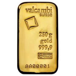 Zlatý slitek 250 g Valcambi litý
