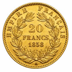 Zlatá mince 20 Frank Francie Napoleon III různé roky (1852-1870)