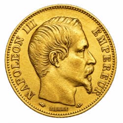 Zlatá mince 20 Frank Francie Napoleon III různé roky (1852-1870)