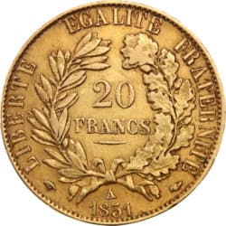 Zlatá mince 20 Frank Francie Ceres různé roky (1848-1852)