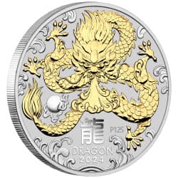Stříbrná mince 1 Oz Lunar Series III Year of the Dragon 2024 Zlaceno