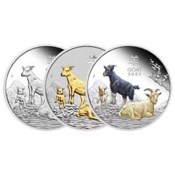Sada stříbrných mincí 3 x 1 Oz Lunar Series III Year of the Goat 2027