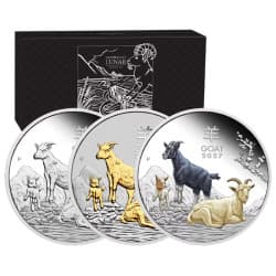 Sada stříbrných mincí 3 x 1 Oz Lunar Series III Year of the Goat 2027