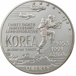 Stříbrná mince 1 Dollar Korean War Memorial Coin -1991 Proof