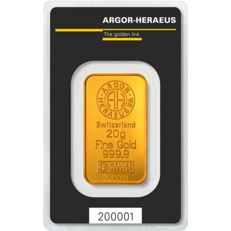 Zlatý slitek 20 g Argor Heraeus