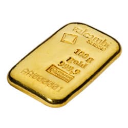 Zlatý slitek 100 g Valcambi litý