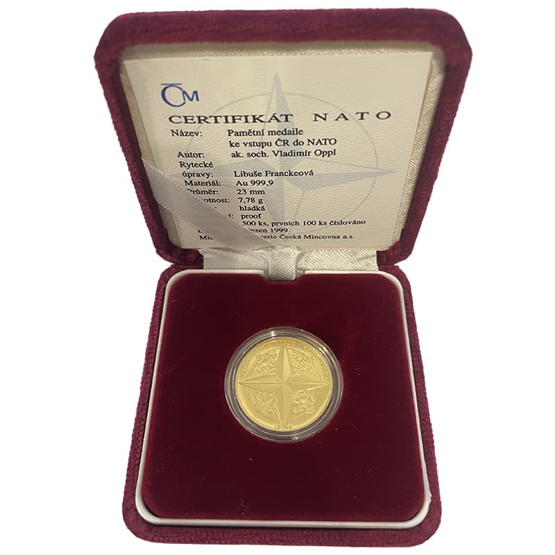 Zlatá medaile 1/4 Oz Vstup ČR do NATO 1999 Proof