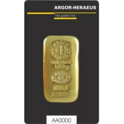 Zlatý slitek 100 g Argor Heraeus litý