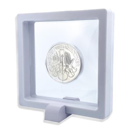 Rámeček na minci 3D box 90 mm bílá + obdélníkový stojánek