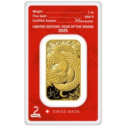 Zlatý slitek 1 Oz Argor Heraeus Lunar Series III Year of the Snake 2025
