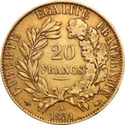 Zlatá mince 20 Frank Francie Ceres různé roky (1848-1852)