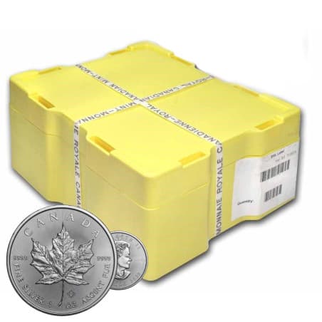 Box 500 x stříbrná mince 1 Oz Maple Leaf různé roky